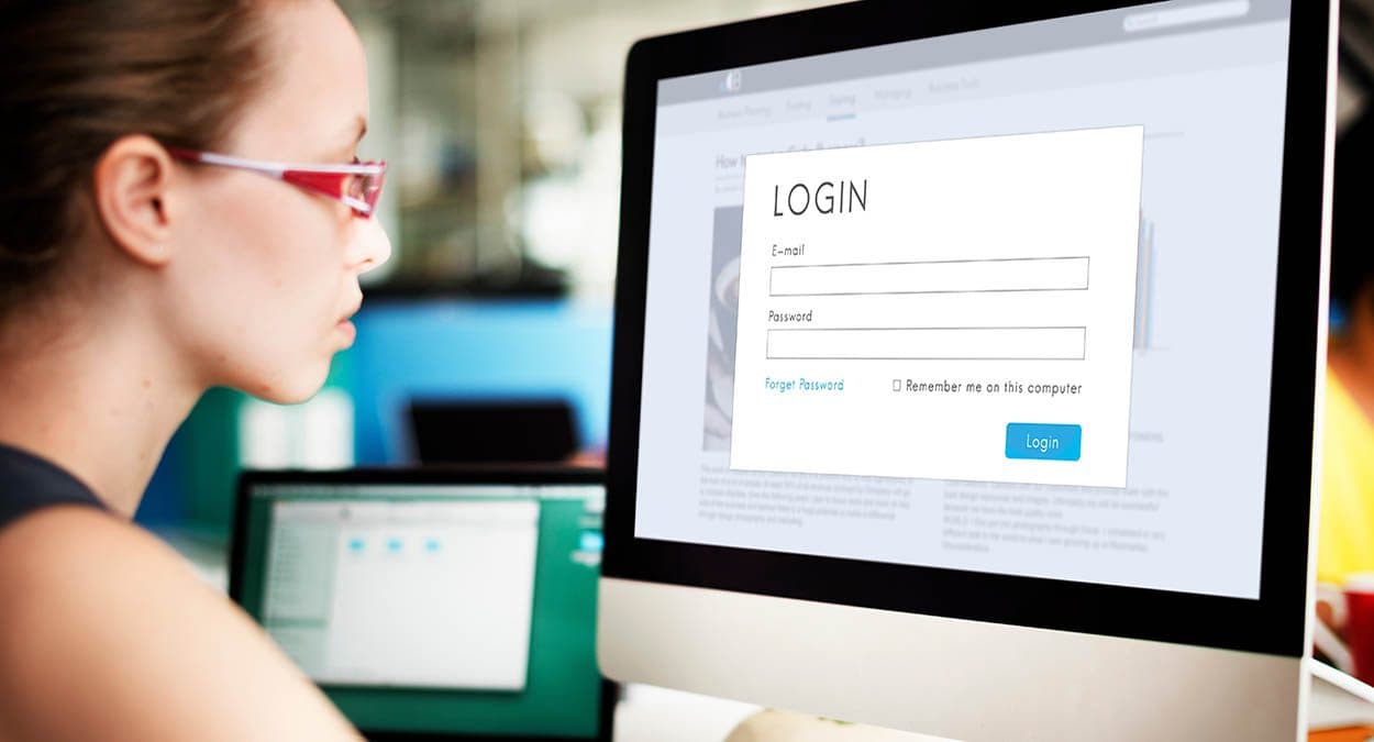 Woman logs into her account while keeping financial information secure