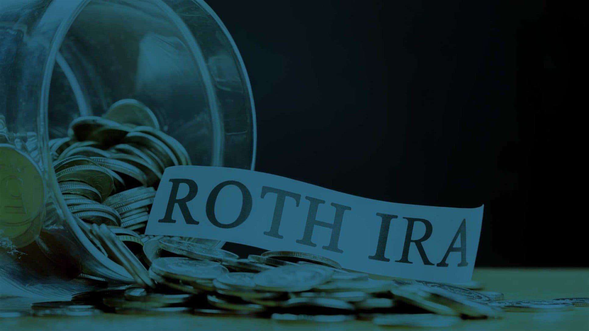 Jar with coins and ROTH IRA lettering