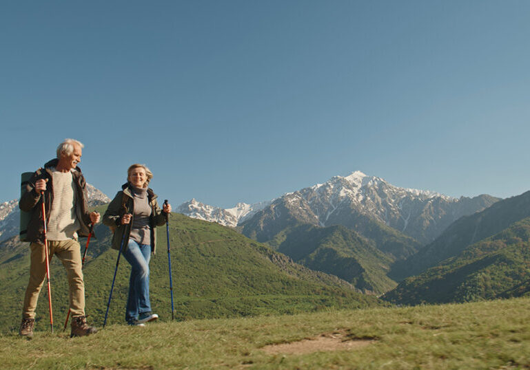 retired couple hiking