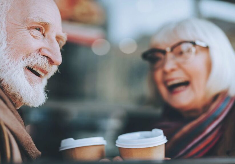 Couple abroad with coffee