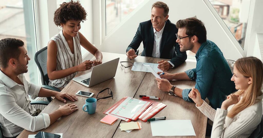 business team discussing year-end strategy