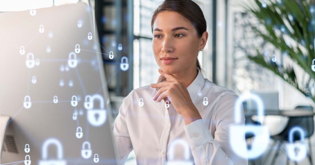 employee learning about cybersecurity in office