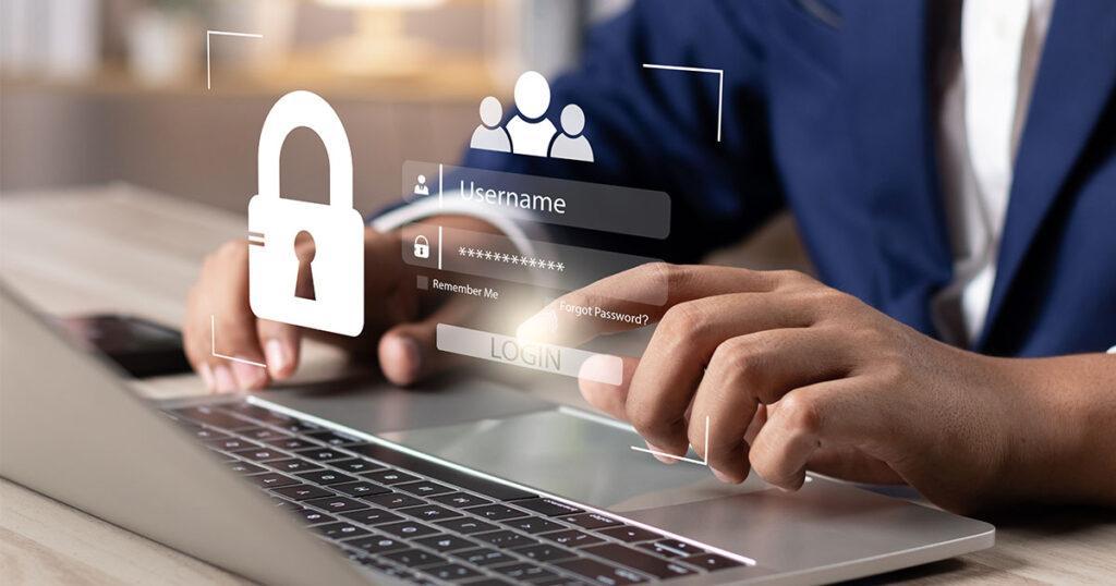 Man using strong password to protect his work computer