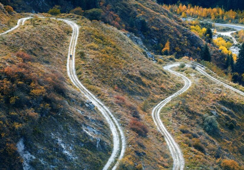 Winding roads over rolling hills