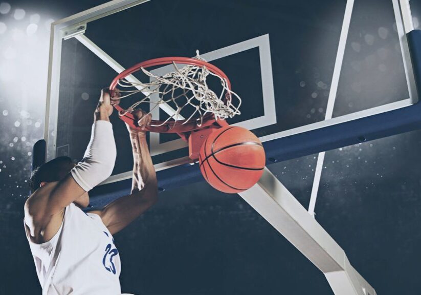 Basketball player dunking