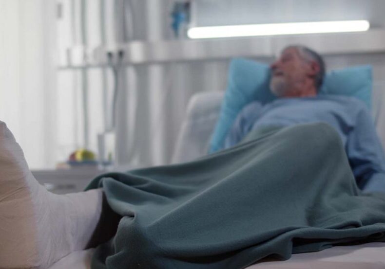 Senior businessman in hospital after a sudden accident