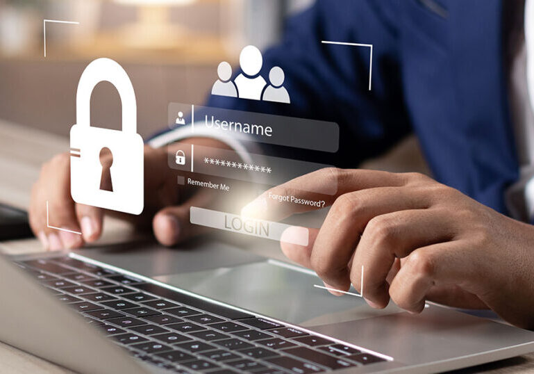 Man using strong password to protect his work computer